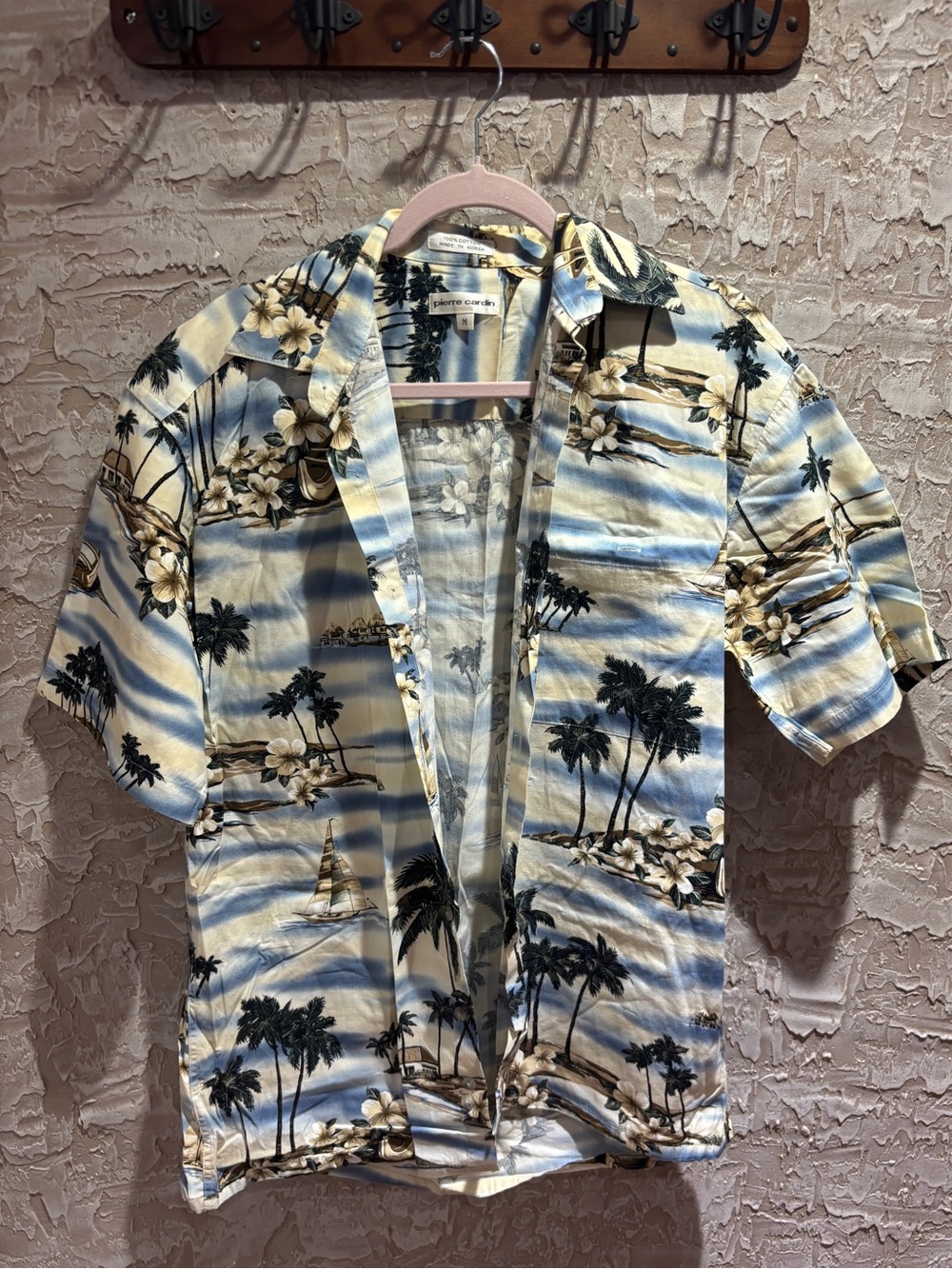 Pierre Cardin Blue and Cream Tropical Hawaiian Shirt